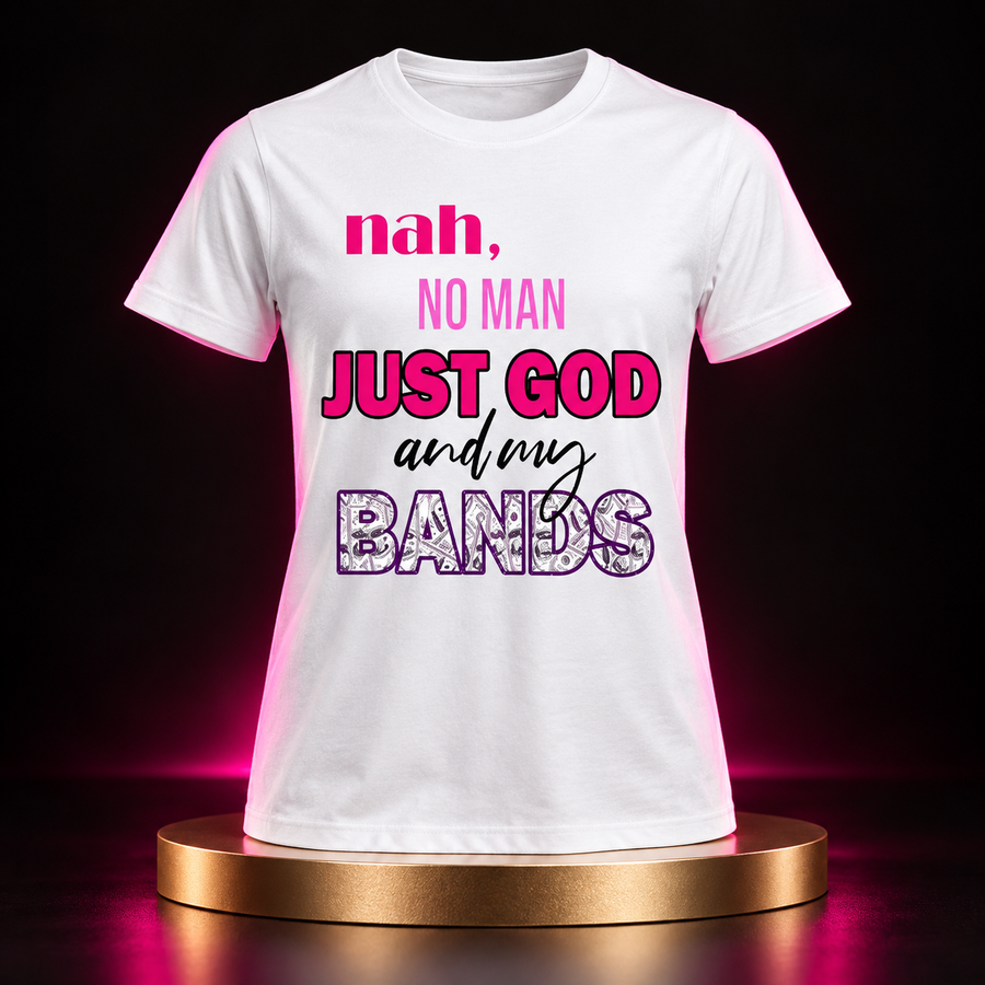 Just God and My Bands statement graphic tee