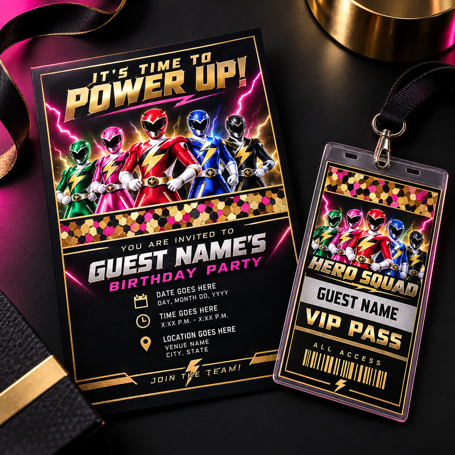 Ranger Power custom invitation and VIP pass digital design