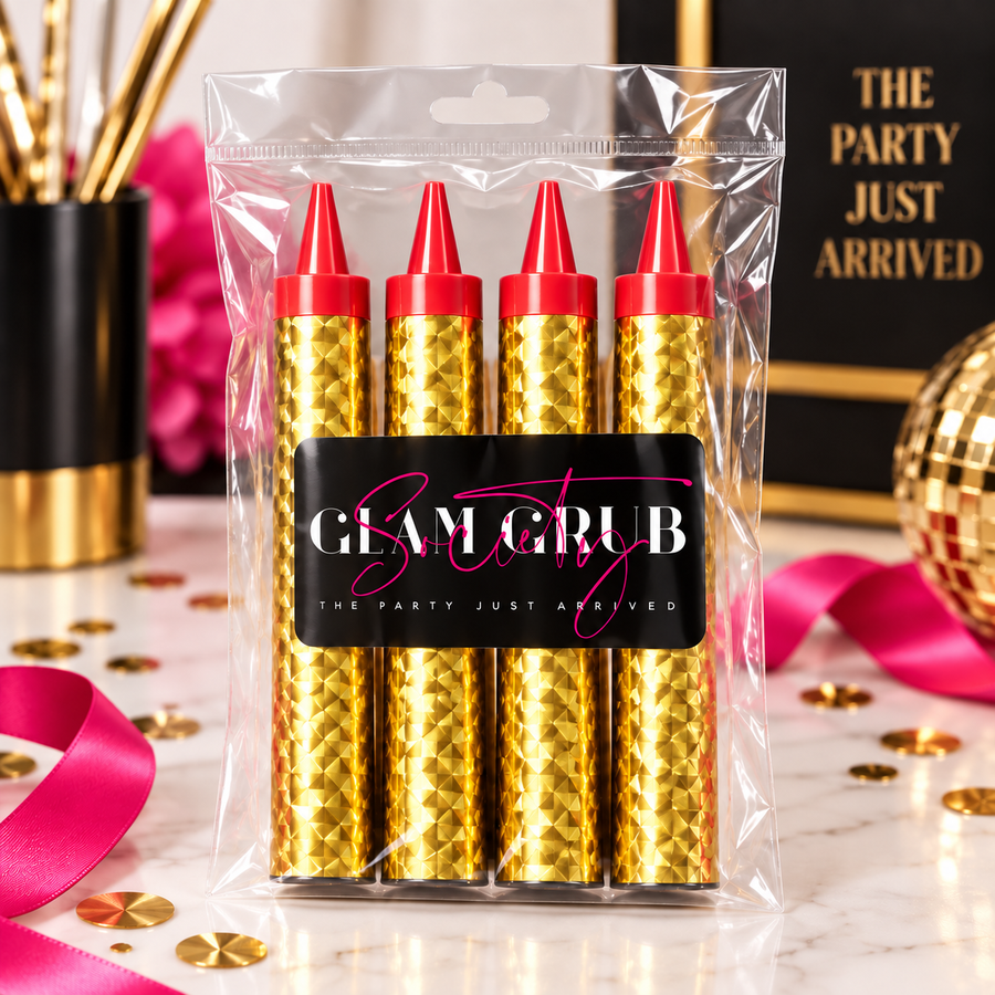 Packaged Glam Grenades with The Party Just Arrived studio sign