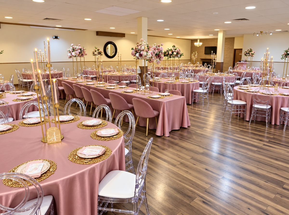 Elegant blush wedding reception designed by Glam Grub Society