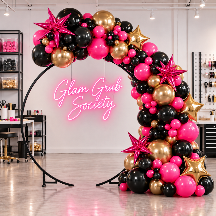 Couture balloon hoop in clean studio without floral arrangements